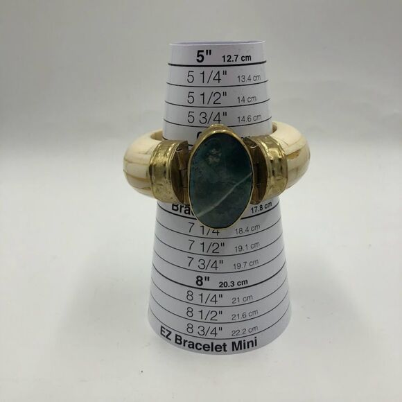 Vintage Ivory Bangle Women's Bracelet Pin Closure Large Moss Agate AS IS - Picture 11 of 13